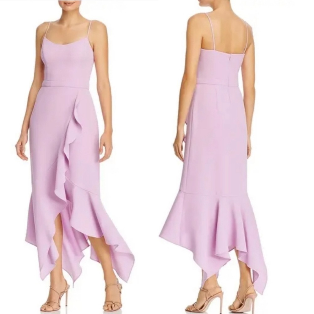 Aqua Scoop Neck Crepe Ruffled Lilac Evening Prom Dress